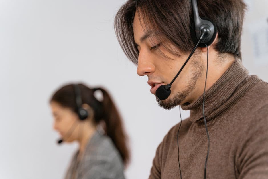 Receptionist answering a call with a headset